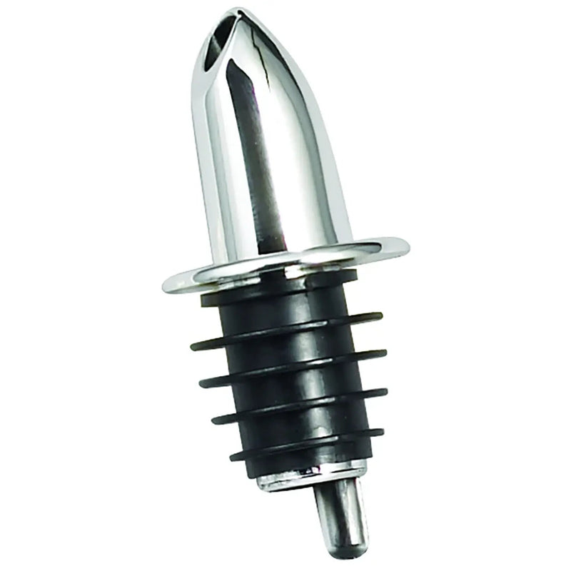 Winco classic chrome plated fast flow pourer with black ribbed cork seal, sold in a pack of 12