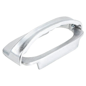 Winco griddle brick holder, cast aluminum clamp-style handle for grill bricks, shown empty, angled view