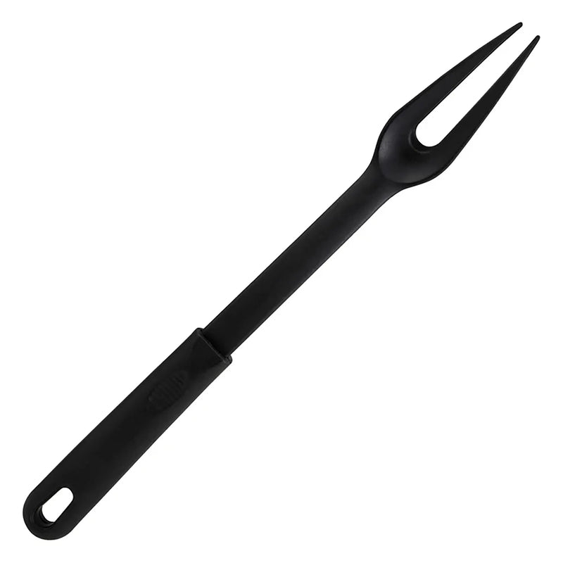 Winco nylon 2-prong basting fork, black heat-resistant nylon cooking fork with hanging hole handle