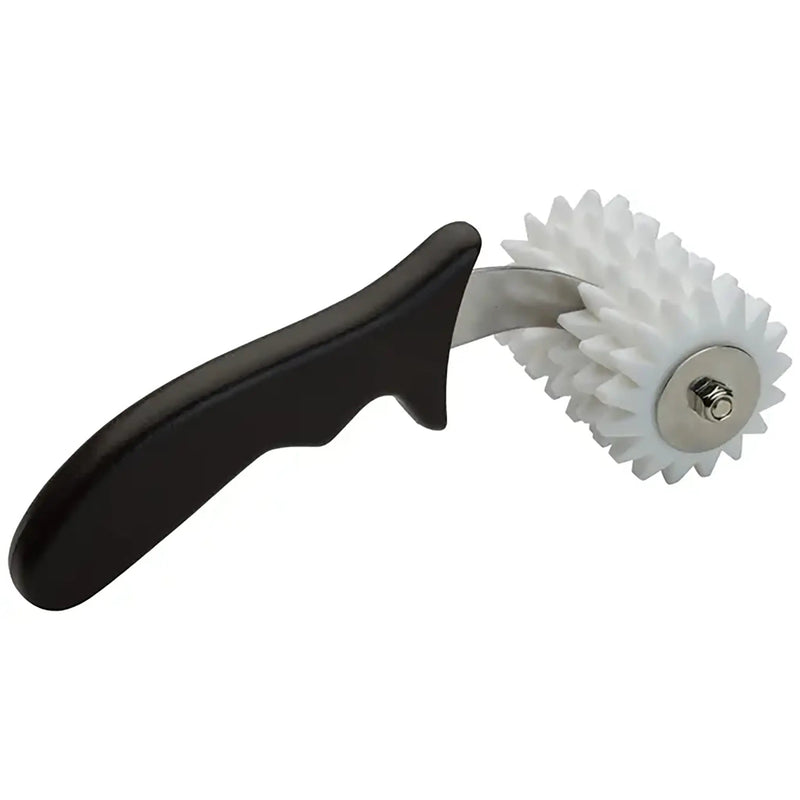Winco plastic dough roller docker, 4-inch wide spiked white roller with black ergonomic plastic handle