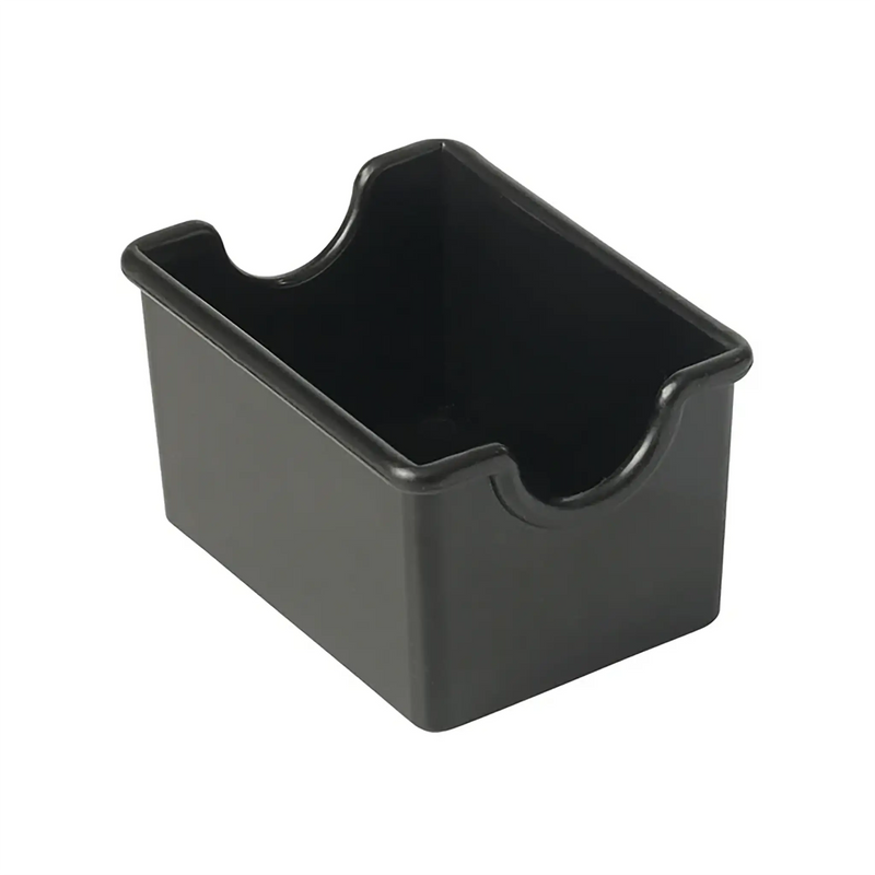 Winco plastic sugar packet holder in black, rectangular caddy with notched ends, from a pack of 12