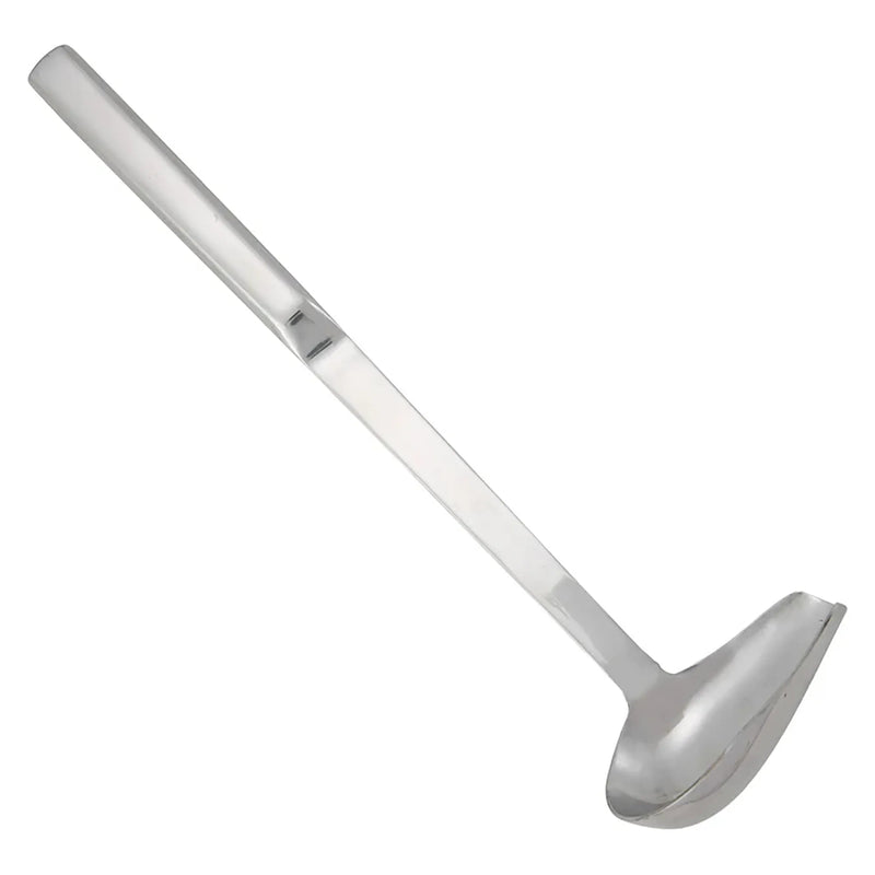 Winco stainless steel 1 oz spout ladle with hollow handle, small satin finish ladle with side pour lip