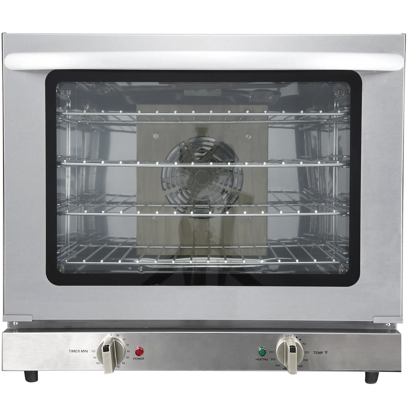 Alpha ACC-H4 electric countertop convection oven in stainless steel with glass door, wire racks and two dials
