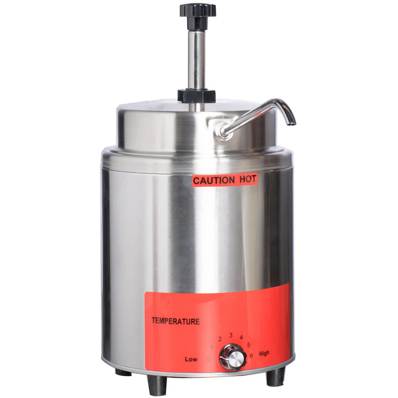 Alpha ACHD-3.5 heated cheese and sauce dispenser, stainless steel pot with pump and red temperature panel
