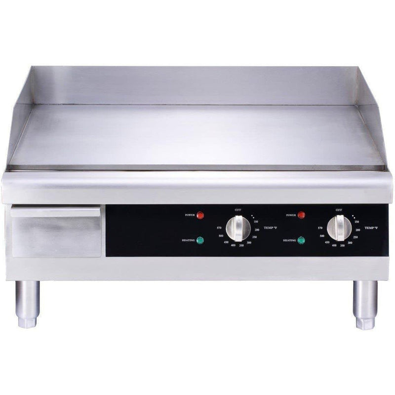 Alpha AEG-24 electric 24-inch stainless steel countertop griddle with black control panel and two dials
