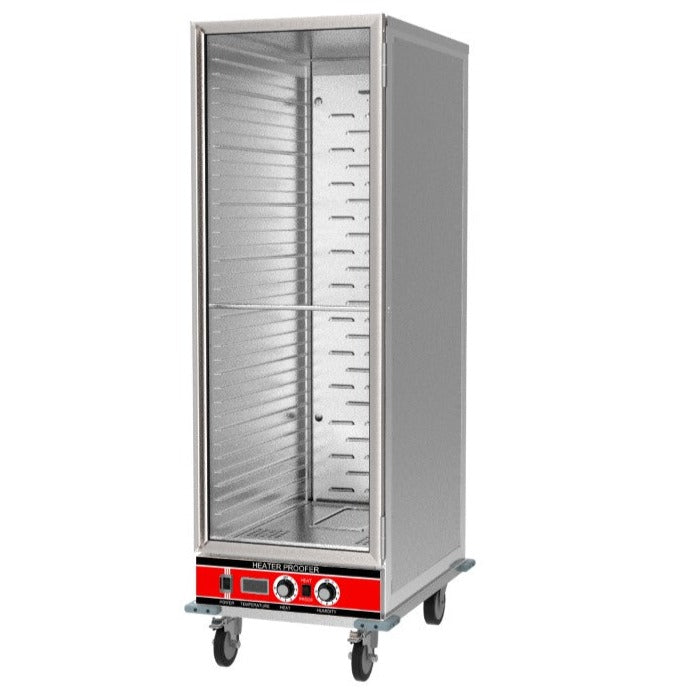 Alpha AIHP-36C insulated proofer and heated holding cabinet with clear door, pan slides and casters, front view
