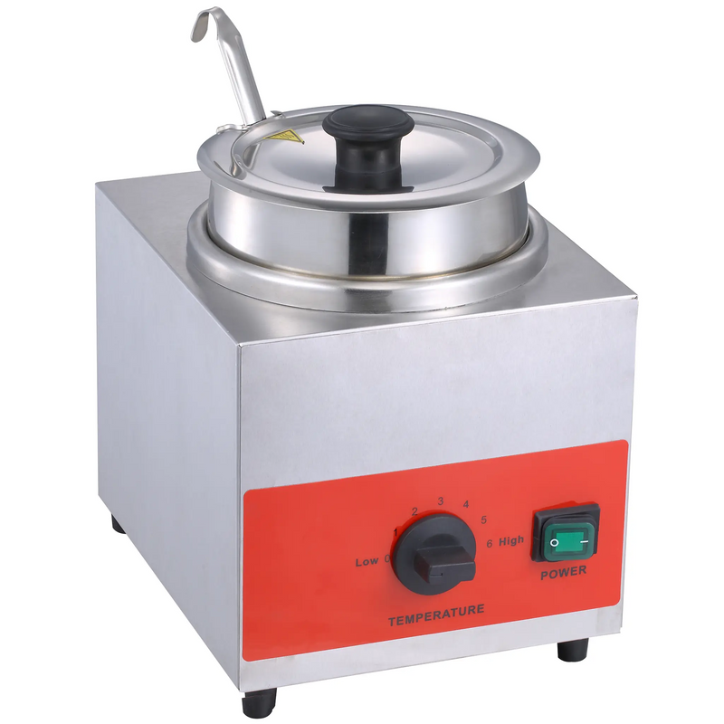 Alpha ASW1-3.5 single 3.5 quart hot topping warmer with stainless steel well, lid and ladle and red control panel