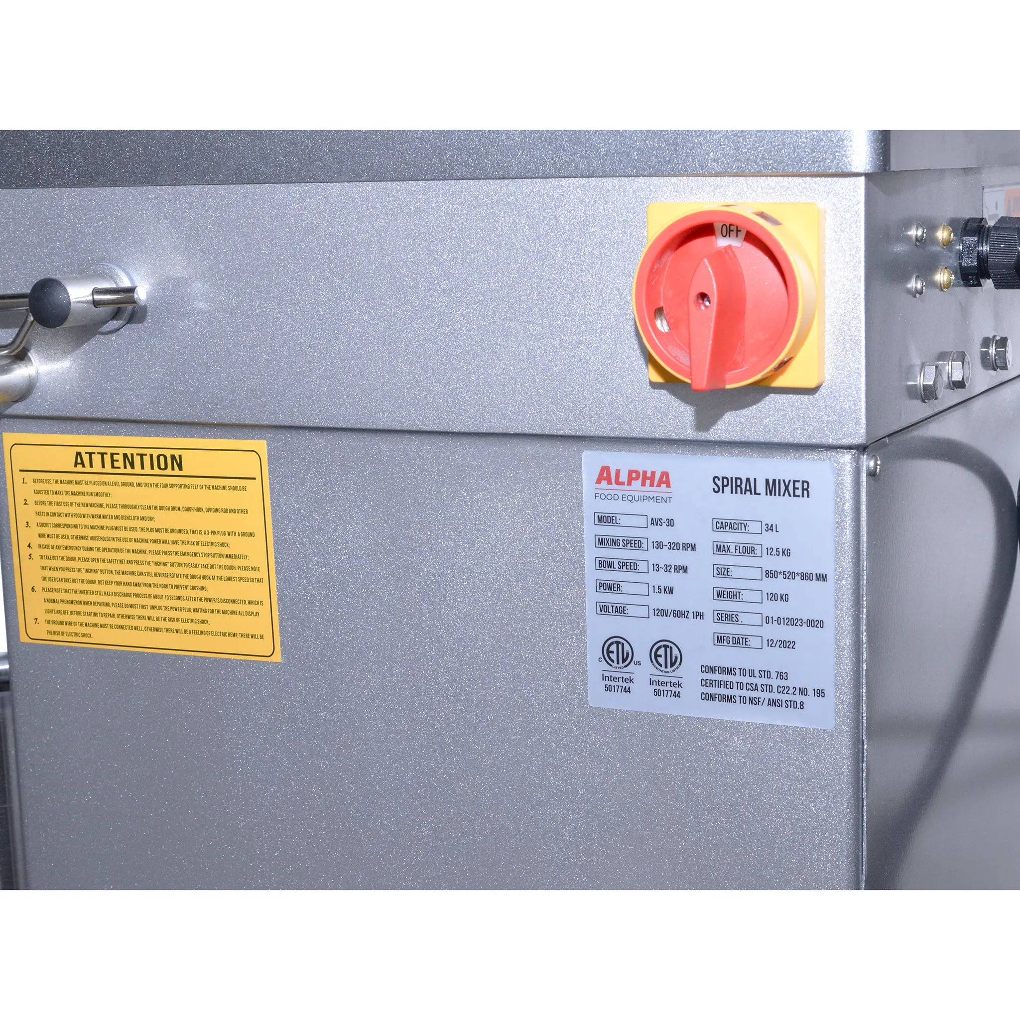 Alpha AVS-30 Ten Speed Commercial Spiral Mixer - 30Qt Capacity, 120V-Phoenix Food Equipment