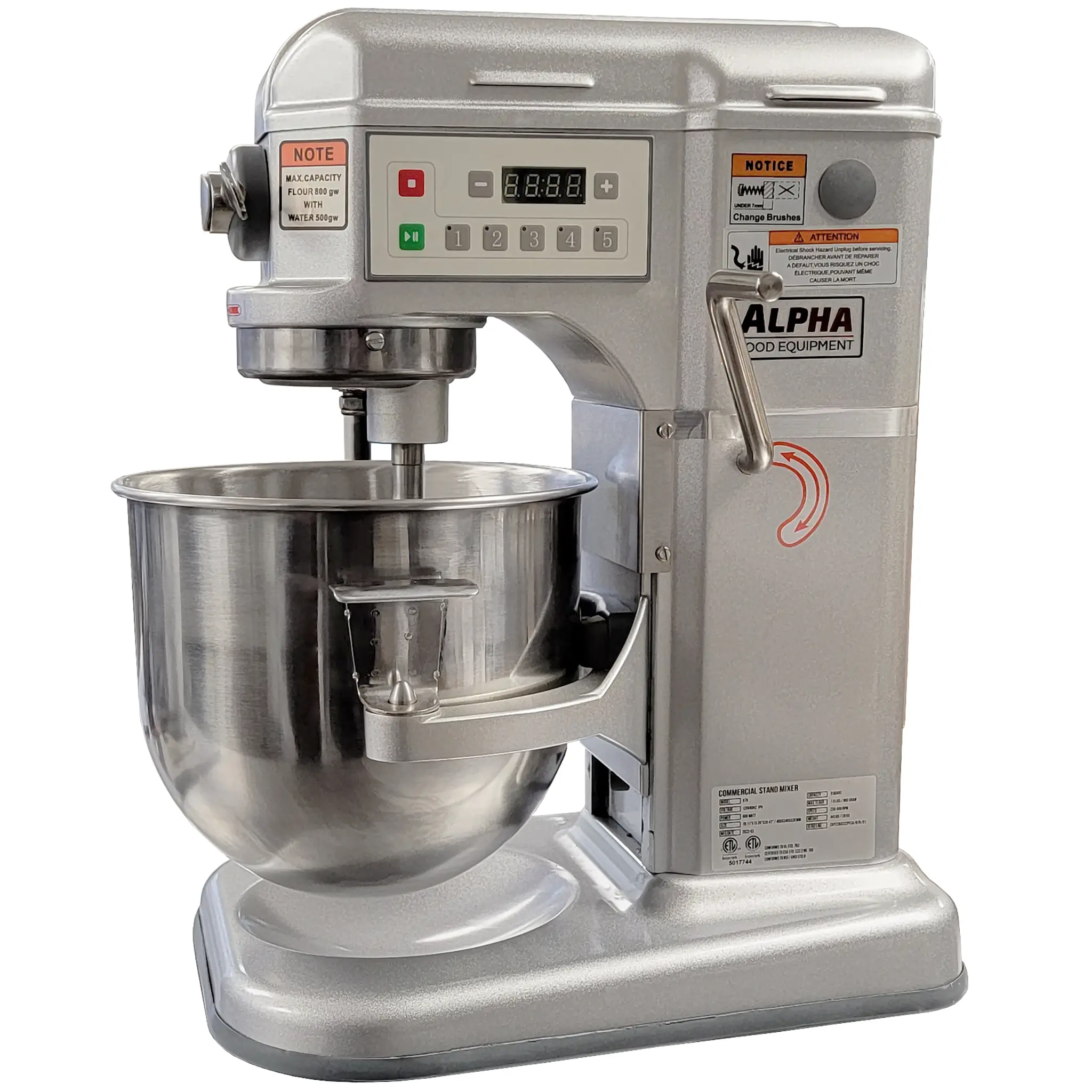 Alpha B7A Commercial Planetary Stand Mixer - 8 Qt Capacity, 110 V-Single Phase-Phoenix Food Equipment