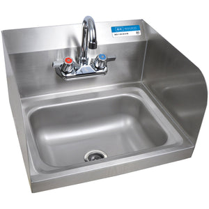 BK Resources BKHS-W-1410-SS-P-G large stainless steel wall mount hand sink with side guards and gooseneck faucet