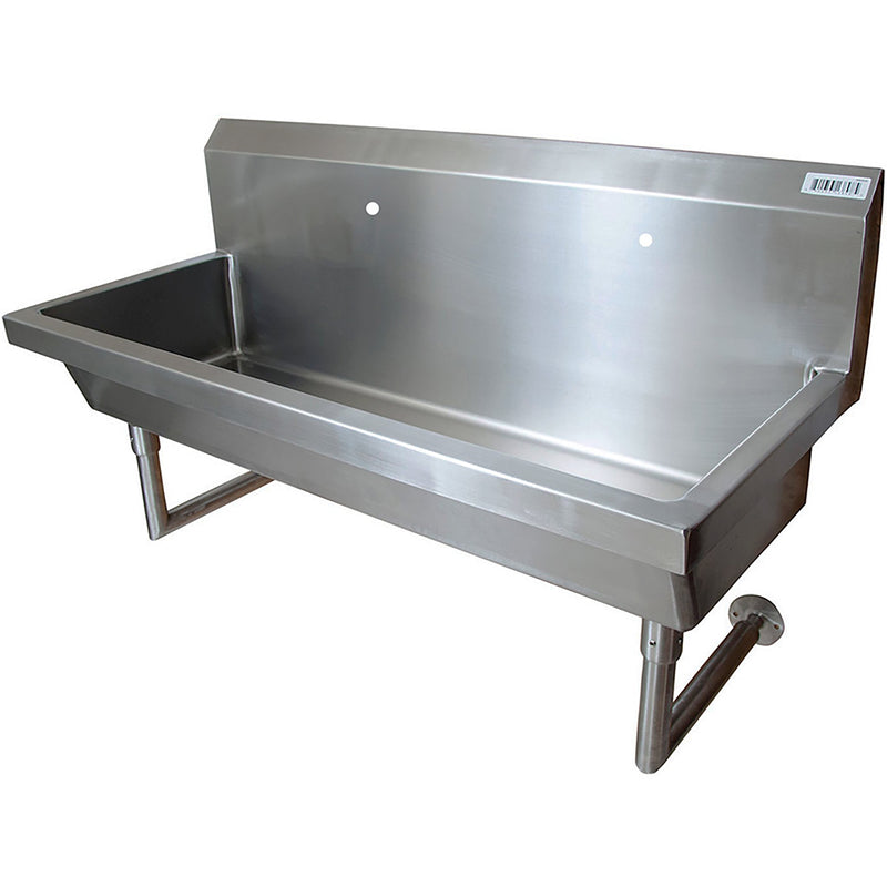 BK Resources MSHS wall mounted stainless steel two-station hand washing sink with single faucet holes, angled