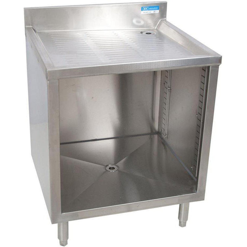 BK Resources UB4-21-GC240 24-inch stainless steel open glass rack cabinet with drainboard top, empty