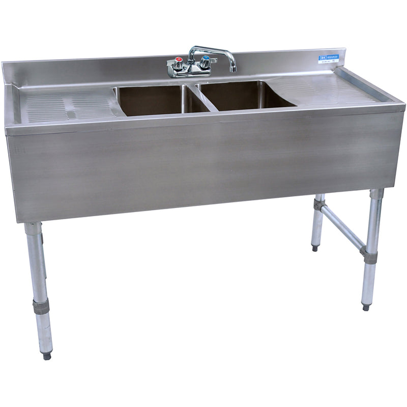 BK Resources UB4-48TS 48-inch stainless steel bar sink, two compartments with left and right drainboards