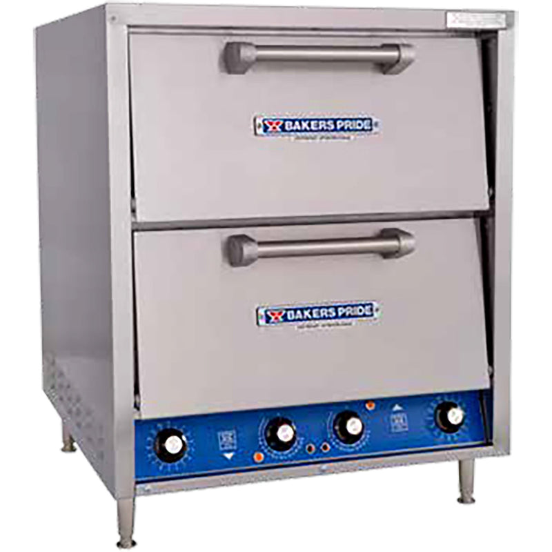 Bakers Pride P44S electric Hearthbake double door pizza and pretzel oven in stainless steel with blue control panel