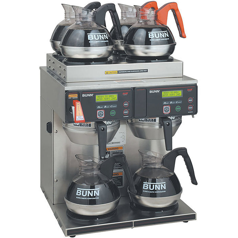 Bunn AXIOM-4/2-TWIN decanter twin coffee brewer with hot water tap, glass decanters on upper and lower warmers