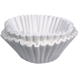 Bunn decanter filters, white fluted paper coffee filters stacked, pack of 1000, close-up side view