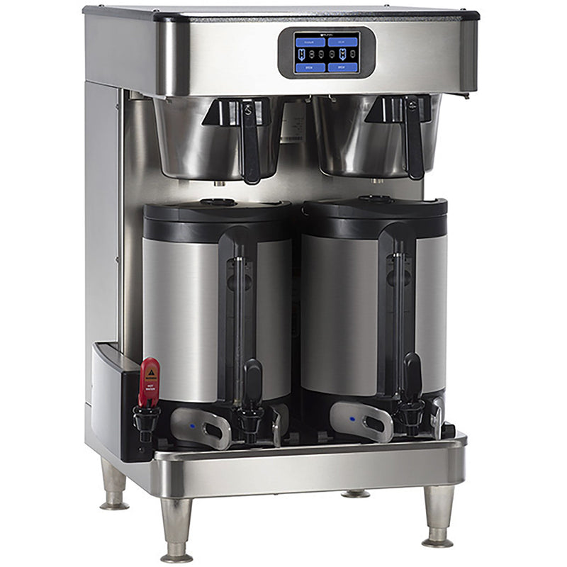 Bunn ICB-SH-TWIN-PE Platinum Edition Infusion Series twin stainless coffee brewer with two servers on soft heat base
