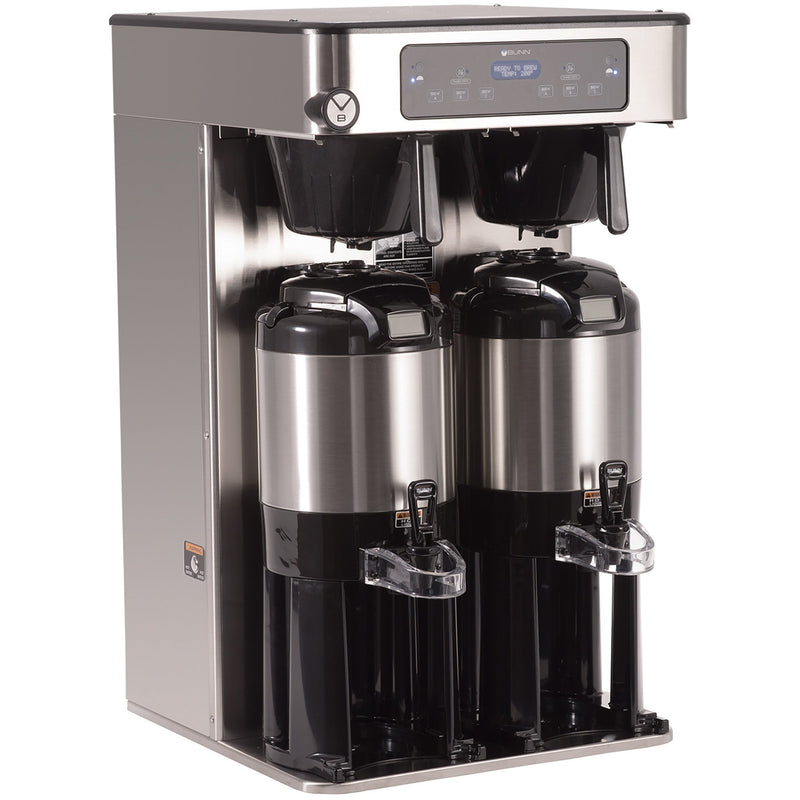 Bunn ICB-TWIN-TALL Infusion Series twin tall stainless steel coffee brewer with hot water tap and two tall servers