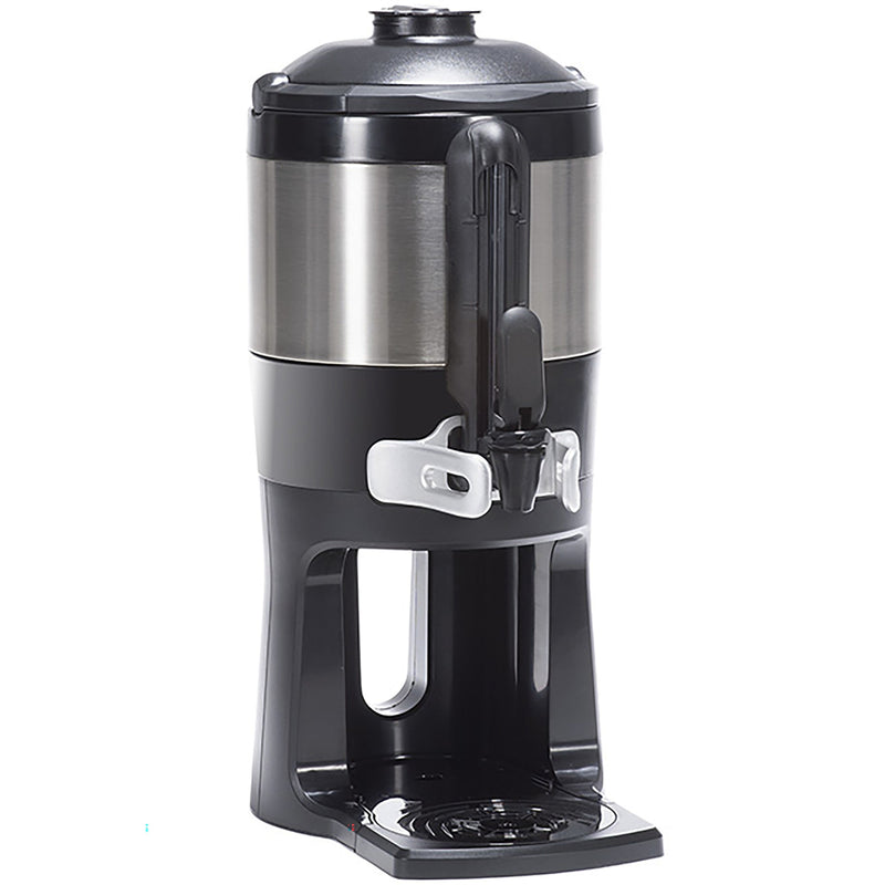 Bunn TF-SERVER series insulated dispenser, stainless steel and black server on a low stand with faucet, first option