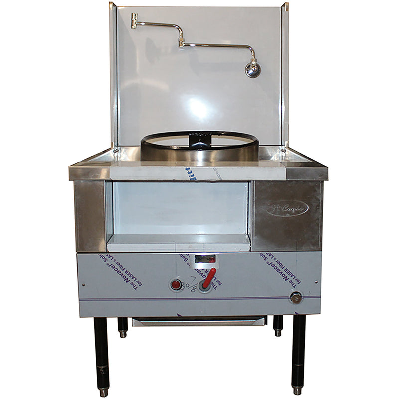 Cambo CAM-1 natural gas or propane single burner wok range in stainless steel with backsplash and water faucet