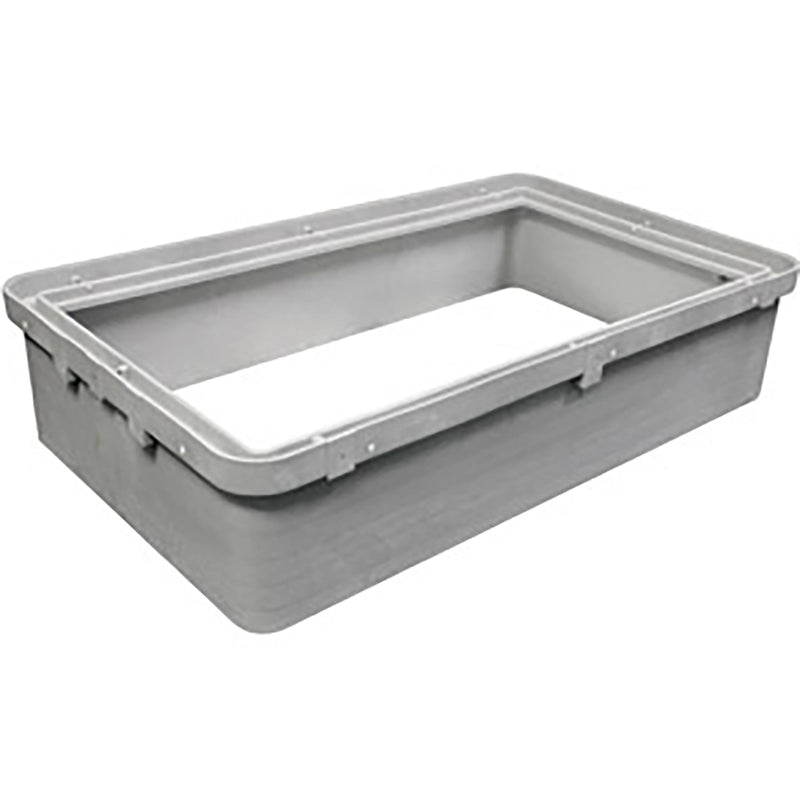 Canplas Endura 6-inch riser for grease traps, grey polyethylene rectangular extension collar, angled top view