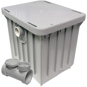 Canplas Endura grey polyethylene grease trap, tall ribbed model with inlet and outlet fittings and flow control tee