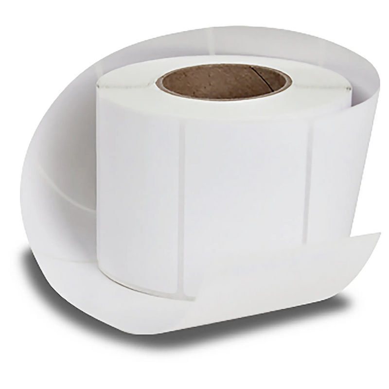 Detecto replacement labels for DL Series scales, a roll of blank white adhesive thermal labels partly unrolled