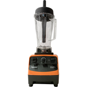 Dynamic BlendPro 2 commercial blender with manual dial controls, orange and black base with clear 2L container