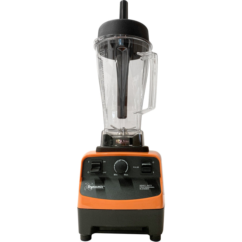 Dynamic BlendPro 2 commercial blender with manual dial controls, orange and black base with clear 2L container