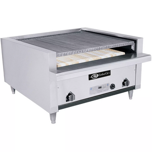 Emberglo 41C natural gas/propane countertop extra deep radiant 36 inch charbroiler, stainless steel, angled view