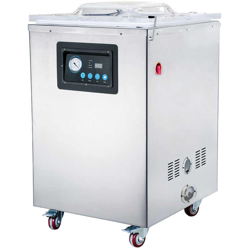 Eurodib Atmovac DIABLO20D floor model chamber vacuum sealing machine in stainless steel on casters, lid closed