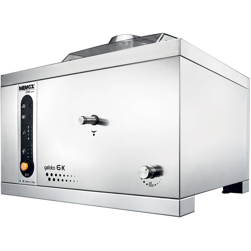 Eurodib CREA 6K gelato ice cream maker, 10L/hr, stainless steel countertop batch freezer, angled front view