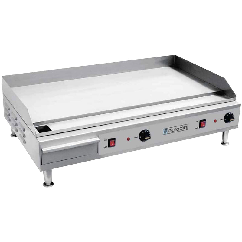 Eurodib SFE04910 36-inch electric countertop griddle, 220V, stainless steel with flat plate and front controls