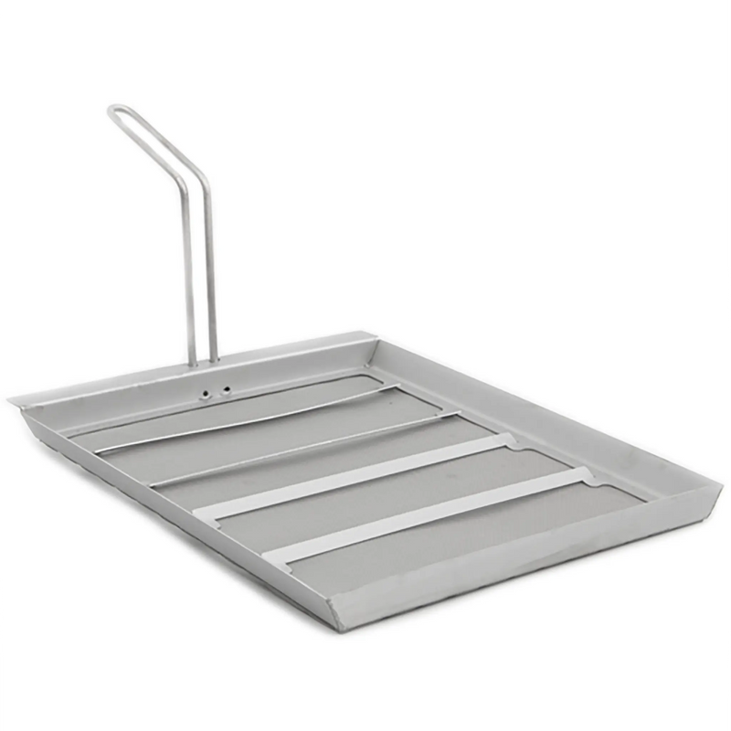 Frymate deep fryer filter for Vulcan LG300 fryers, stainless steel ribbed filter tray with bent wire lift handle