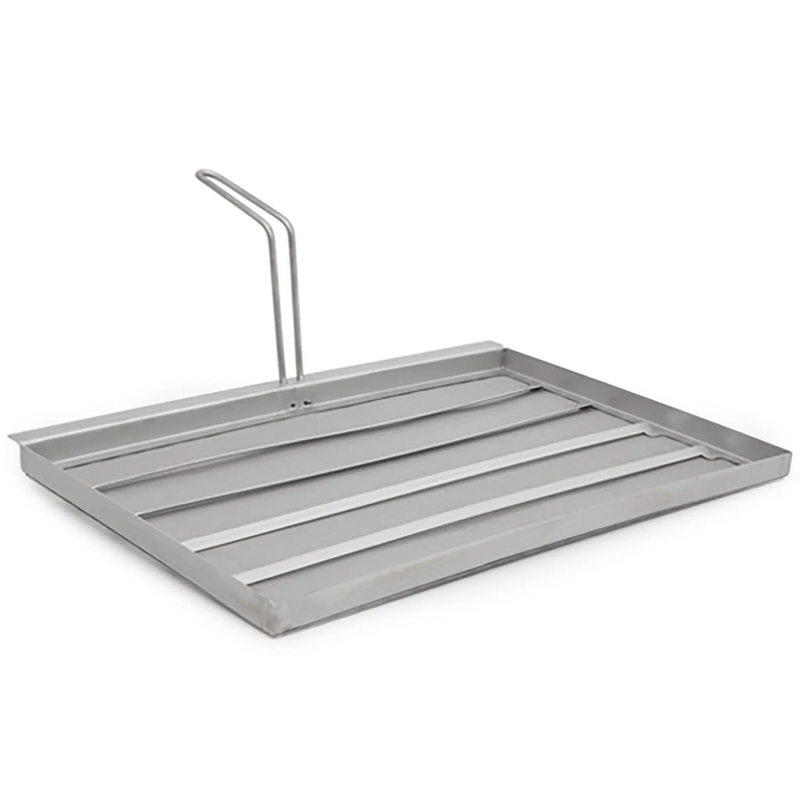 Frymate deep fryer filter for Vulcan LG500 fryers, stainless steel ribbed filter tray with vertical wire handle