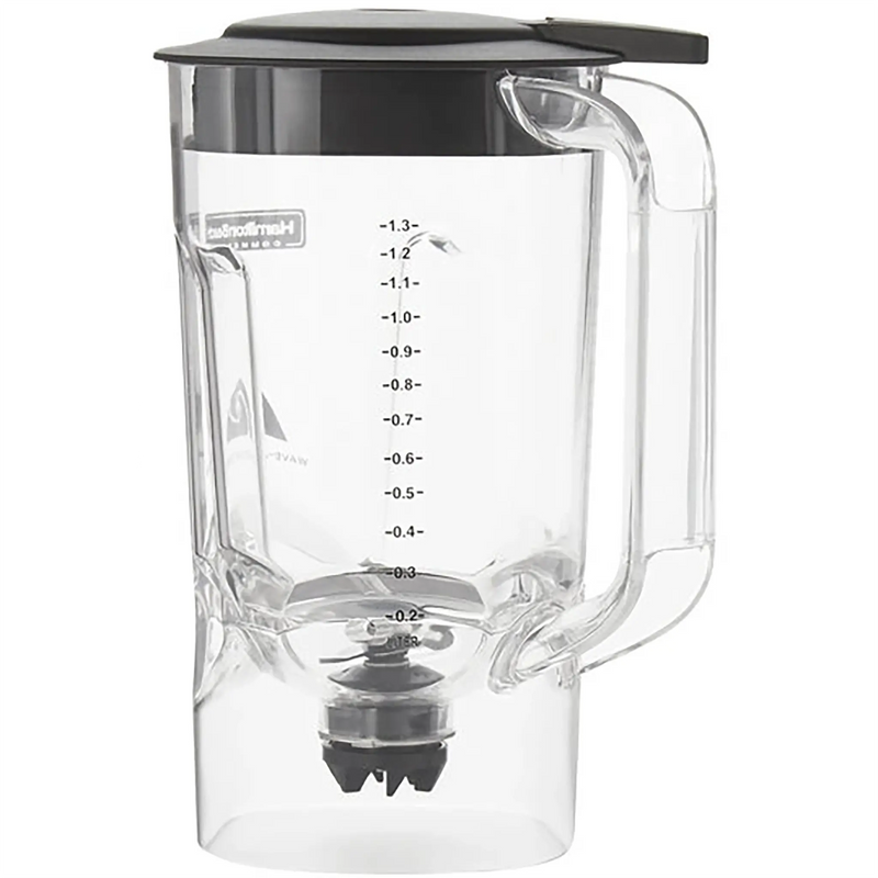 Hamilton Beach 6126-908R extra 1.3L blender container in clear plastic with black lid, handle and blade assembly