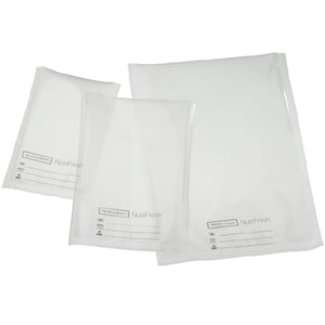 Hamilton Beach textured external chamber vacuum sealer bags in assorted sizes, three clear embossed pouches