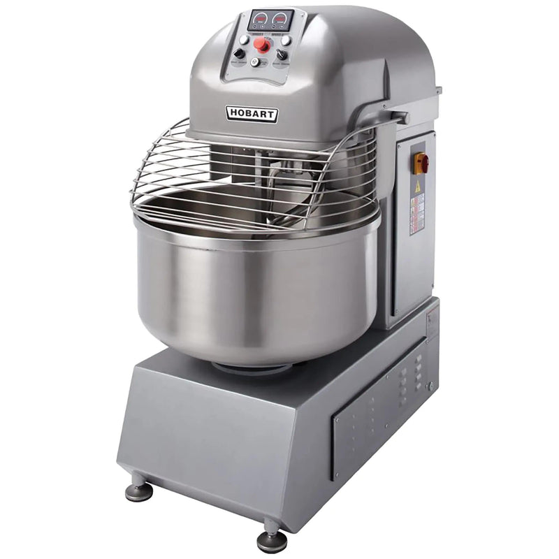 Hobart HSL300 dual speed 228 qt commercial spiral mixer with stainless steel bowl, wire guard and top control panel