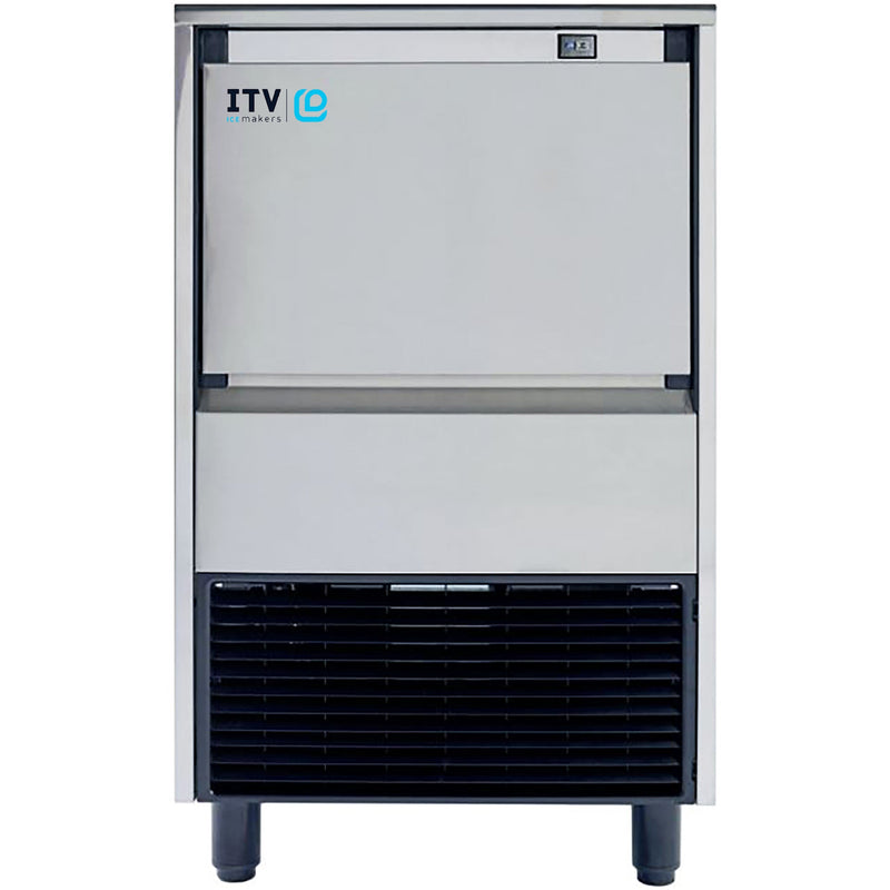 ITV DELTA NG150 gourmet ice machine with 55 lb storage, stainless steel front, bin door and vent grille, front view