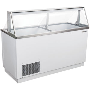 Nordic Air IDF-68 68-inch white ice cream dipping freezer with curved glass sneeze guard, angled left view