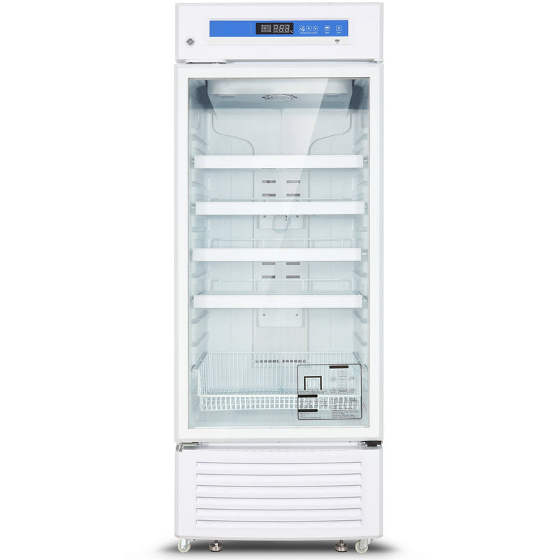 Nordic Air PHR-315L white upright biomedical pharmacy refrigerator with glass door and digital display, front view