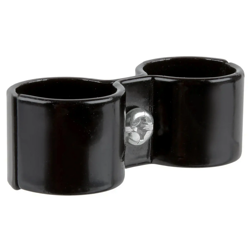 Phoenix black epoxy wire shelf post clamp, double ring clamp with centre screw for joining two shelf posts