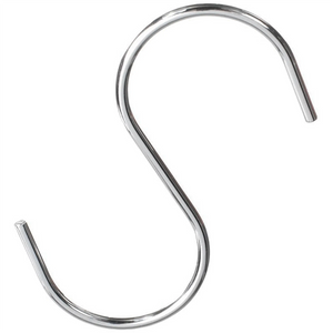Phoenix chrome wire shelf S hook, sold individually, silver S-shaped hook for hanging items from wire shelving
