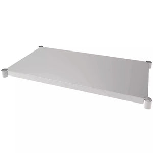Phoenix extra stainless steel table under shelf with corner leg sleeves, angled top view