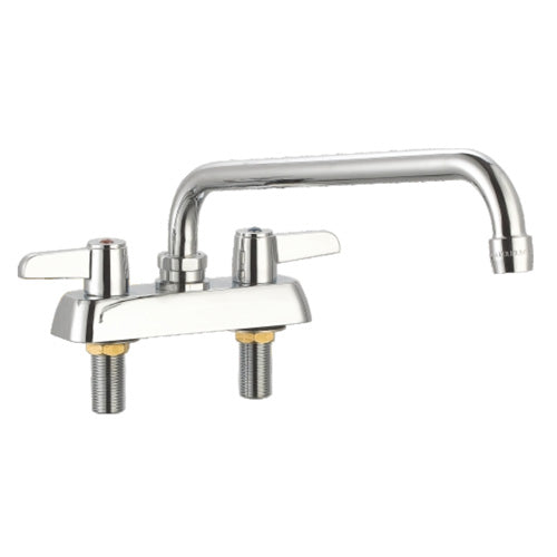 Phoenix GNDF-10 deck mount faucet for drop-in sink with chrome swing spout and quick turn lever handles, angled view