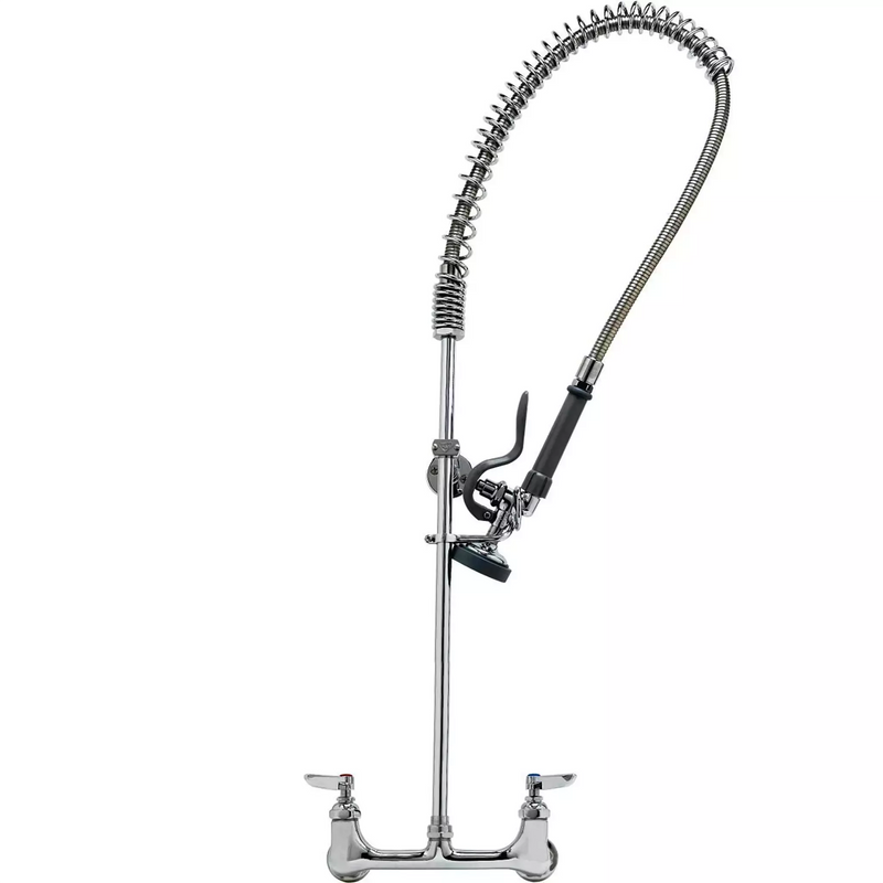 Phoenix heavy duty pre-rinse faucet with no add-on spout, chrome wall mount unit with spring hose and spray valve