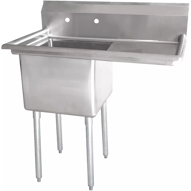 Phoenix heavy duty 16 gauge stainless steel one compartment sink with right side drainboard, front view