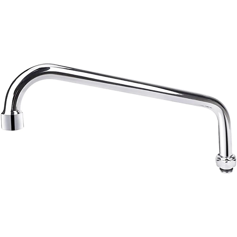 Phoenix heavy duty swing neck only, chrome-plated replacement faucet spout with curved outlet, side view
