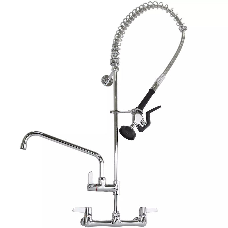 Phoenix standard duty pre-rinse faucet with add-on spout, chrome wall mount unit with spring and spray valve