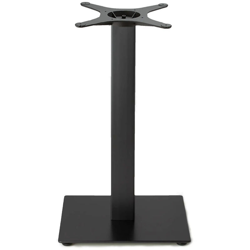 Phoenix square table base in black with cross top plate, single column and flat square foot, dining height